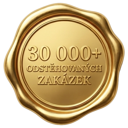 zlatá pečeť s informací o více než 30 tisíci odstěhovaných zakázek; Stehovanivrana.cz